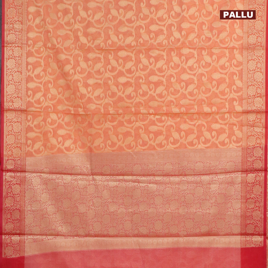 Banarasi kota saree orange and pink with allover zari weaves and floral zari woven border