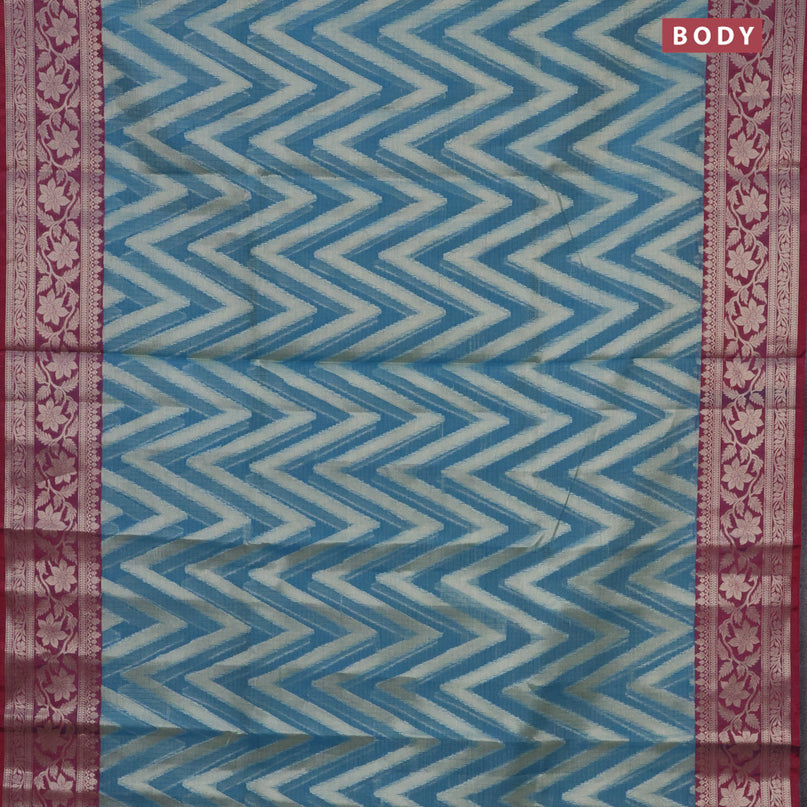 Banarasi kota saree blue shade and red with allover zari woven zig zag weaves and zari woven border