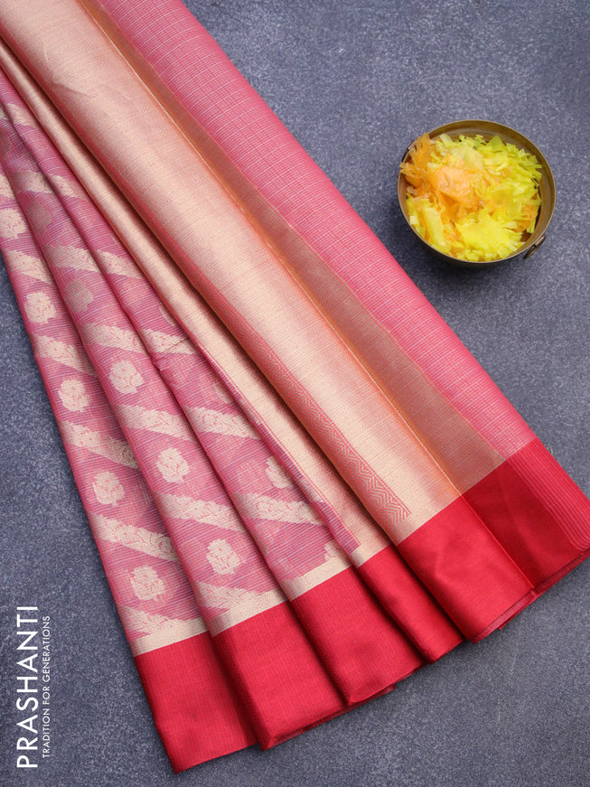 Banarasi kota saree pink shade and maroon with allover zari weaves & buttas and zari woven simple border