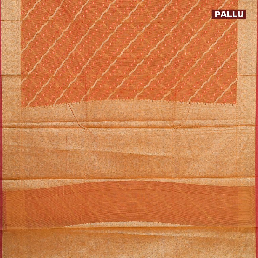 Banarasi kota saree orange and pink with allover thread & zari weaves and zari woven border