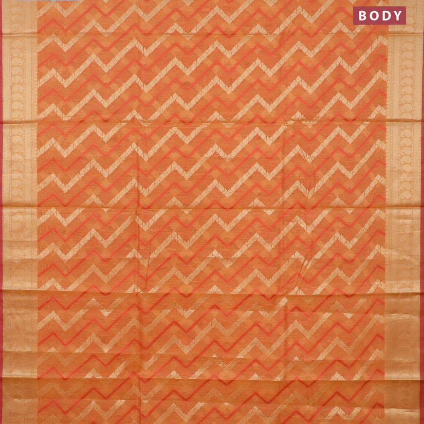 Banarasi kota saree orange and pink with allover thread & zari weaves and paisley zari woven border