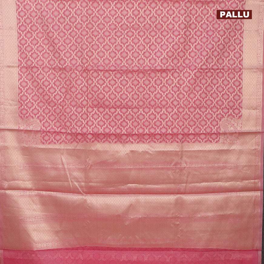 Banarasi kota saree pastel pink with allover thread & zari weaves and zari woven border