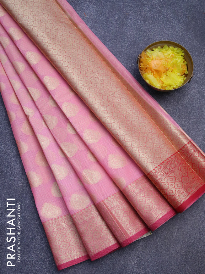 Banarasi kota saree light pink and pink with zari woven floral buttas and zari woven border