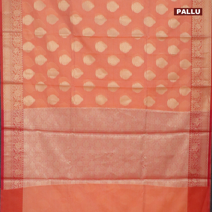Banarasi kota saree peach orange and red with zari woven buttas and zari woven border