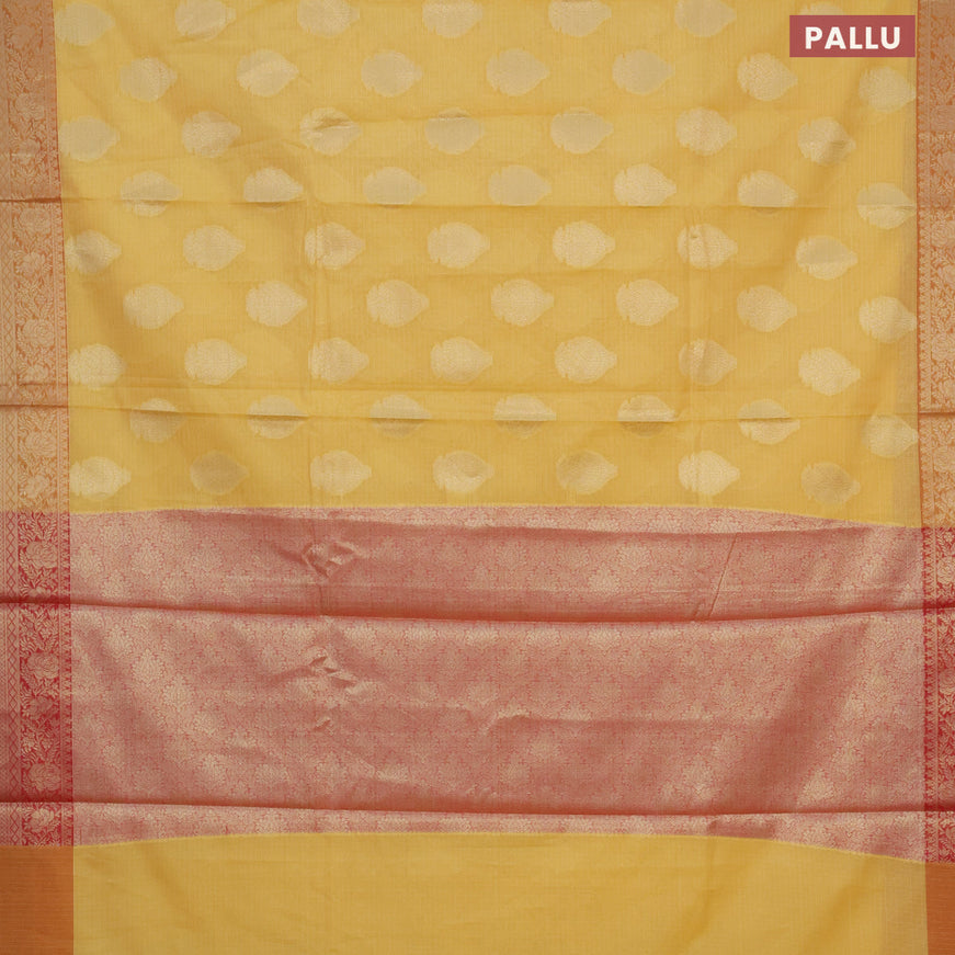 Banarasi kota saree yellow and pink shade with zari woven buttas and zari woven border