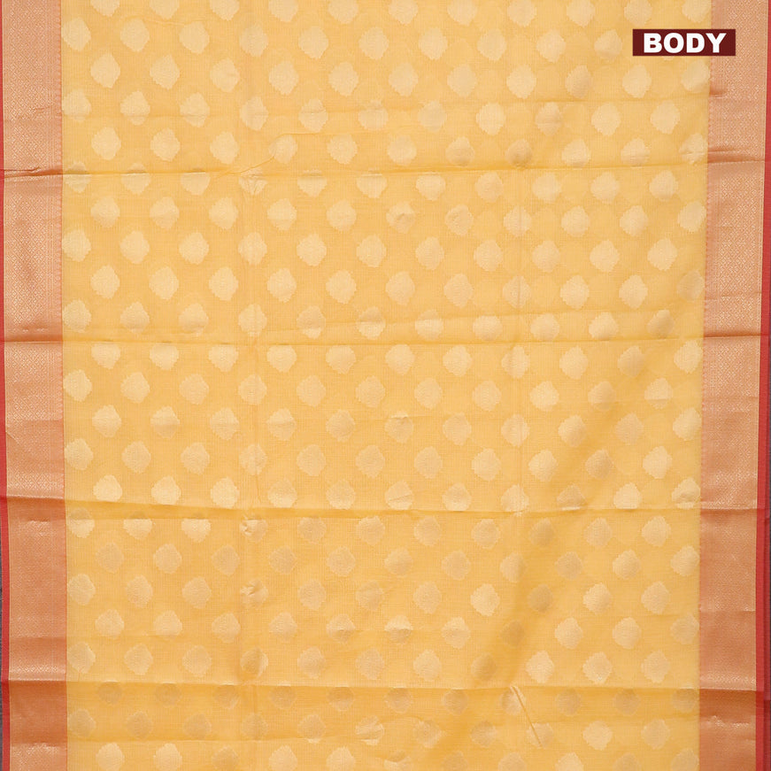 Banarasi kota saree yellow and pink with zari woven buttas and zari woven border