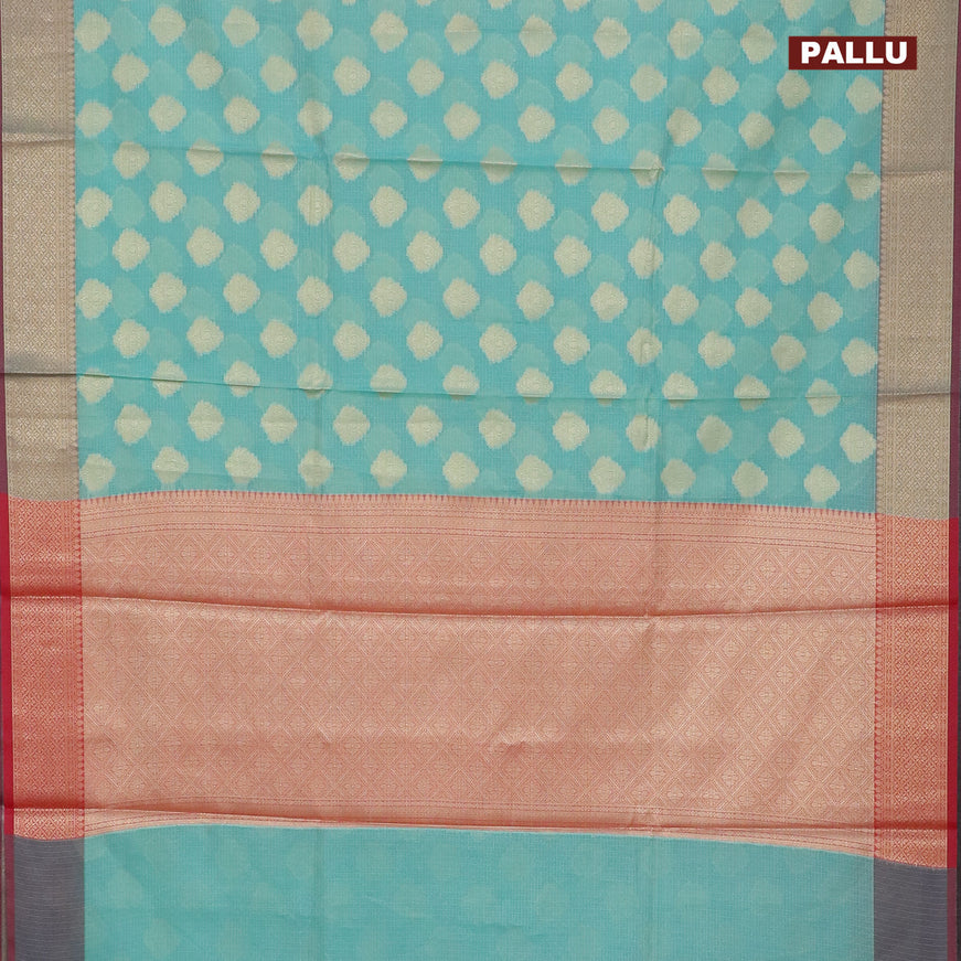 Banarasi kota saree teal blue and maroon with zari woven buttas and zari woven border