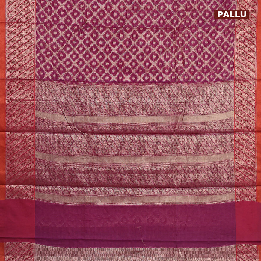 Banarasi kota saree purple and orange with allover zari weaves and zari woven border