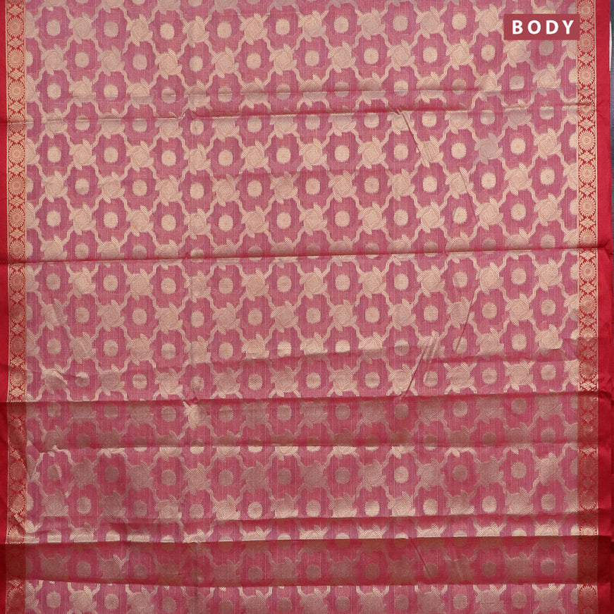 Banarasi kota saree pink shade and maroon with allover zari weaves and zari woven border