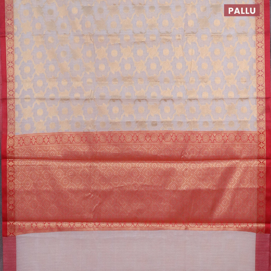 Banarasi kota saree off white and maroon with allover zari weaves and zari woven border