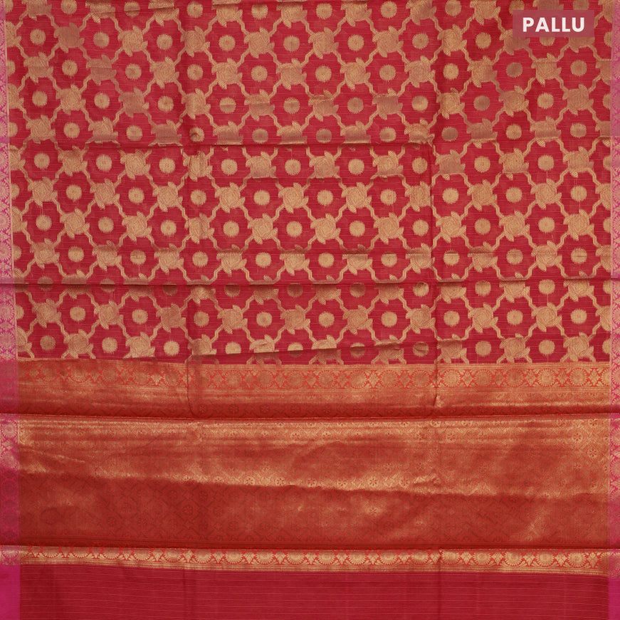 Banarasi kota saree maroon and pink with allover zari weaves and zari woven border
