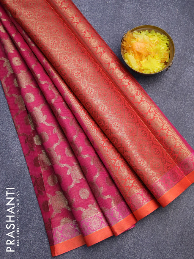 Banarasi kota saree magenta pink and pink with allover zari weaves and zari woven border