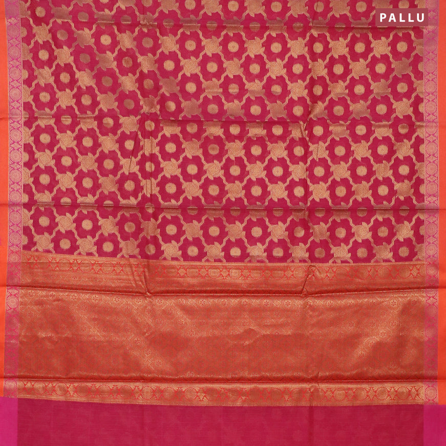 Banarasi kota saree magenta pink and pink with allover zari weaves and zari woven border