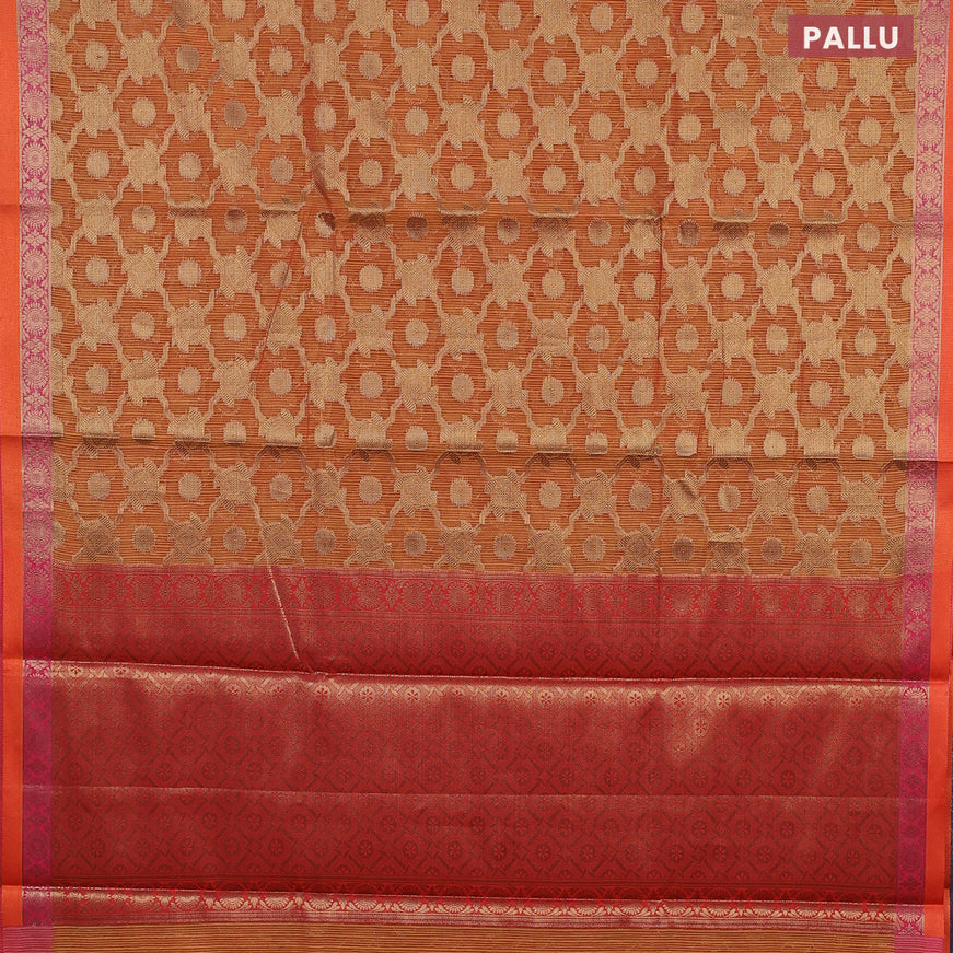 Banarasi kota saree mustard shade and pink with allover zari weaves and zari woven border