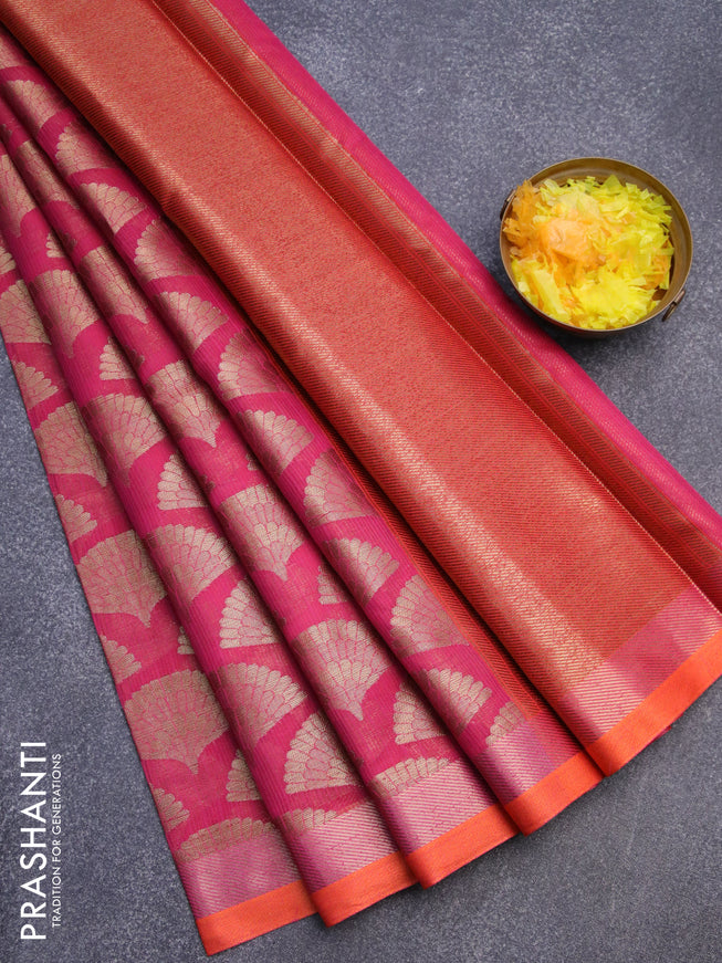 Banarasi kota saree pink and orange with zari woven buttas and zari woven simple border