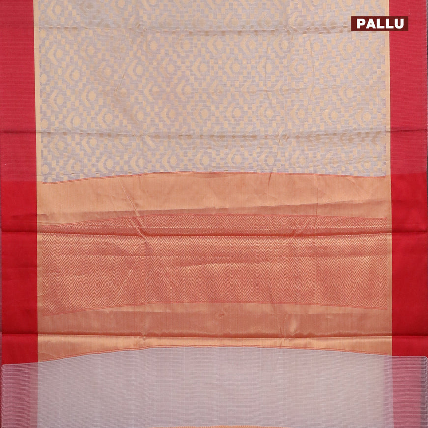 Banarasi kota saree off white and maroon with allover zari weaves and zari woven simple border
