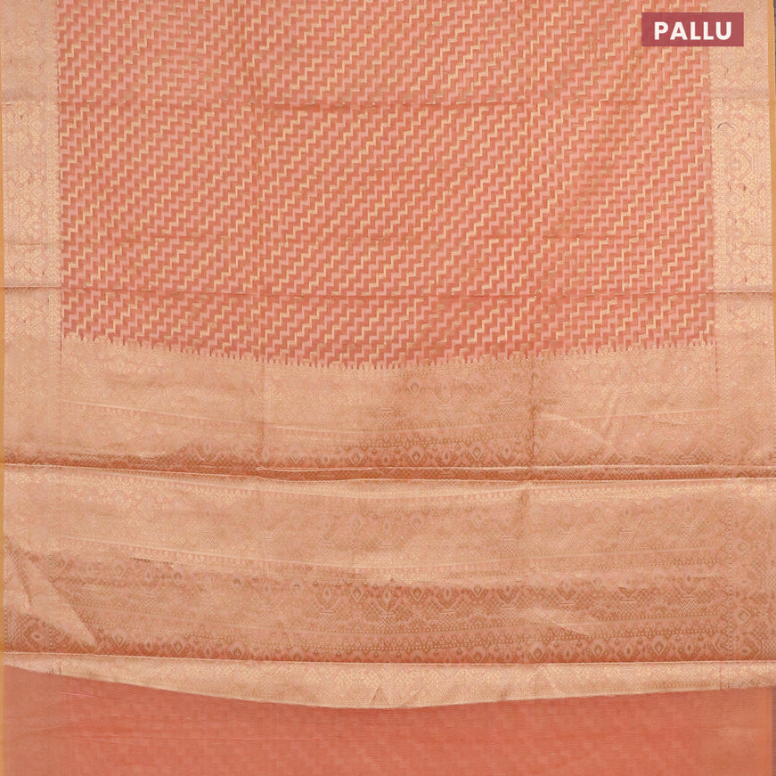 Banarasi kota saree peach orange and yellow with allover thread & zari weaves and zari woven border