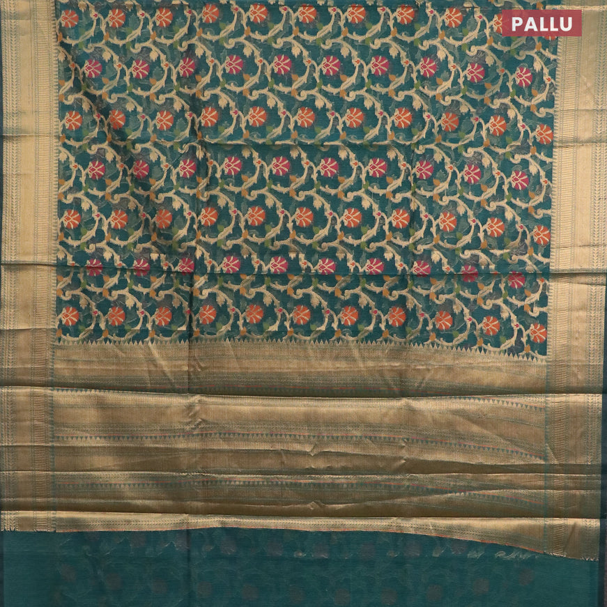 Banarasi kota saree peacock green with allover thread & zari woven floral weaves and zari woven border