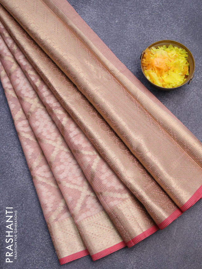 Banarasi kota saree peach shade and pink with allover thread & zari weaves and zari woven border