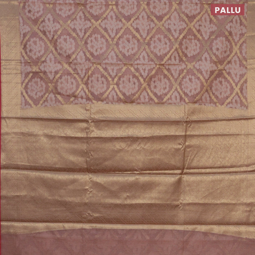 Banarasi kota saree peach shade and pink with allover thread & zari weaves and zari woven border