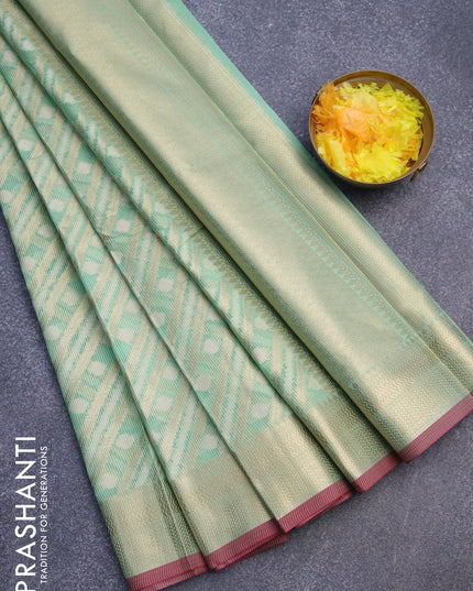 Banarasi kota saree green shade and maroon with allover thread & zari weaves and zari woven border