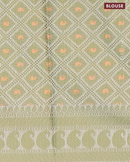 Banarasi kota saree off white and green shade with allover thread & zari weaves and paisley zari woven border