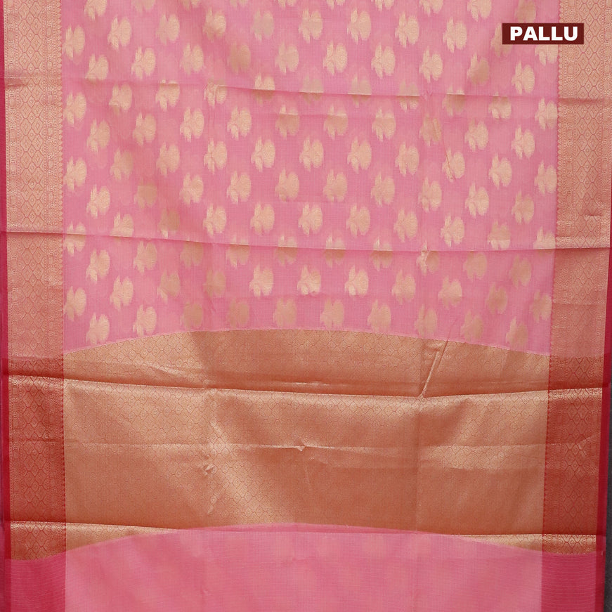 Banarasi kota saree light pink and pink with floral zari woven buttas and zari woven border