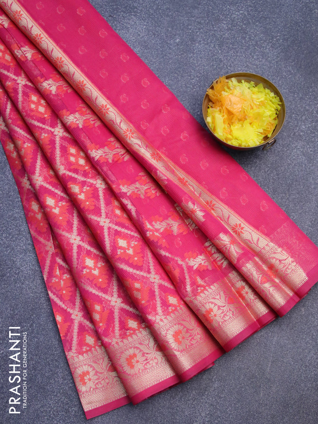 Banarasi kota saree pink with allover thread & zari weaves and zari woven border