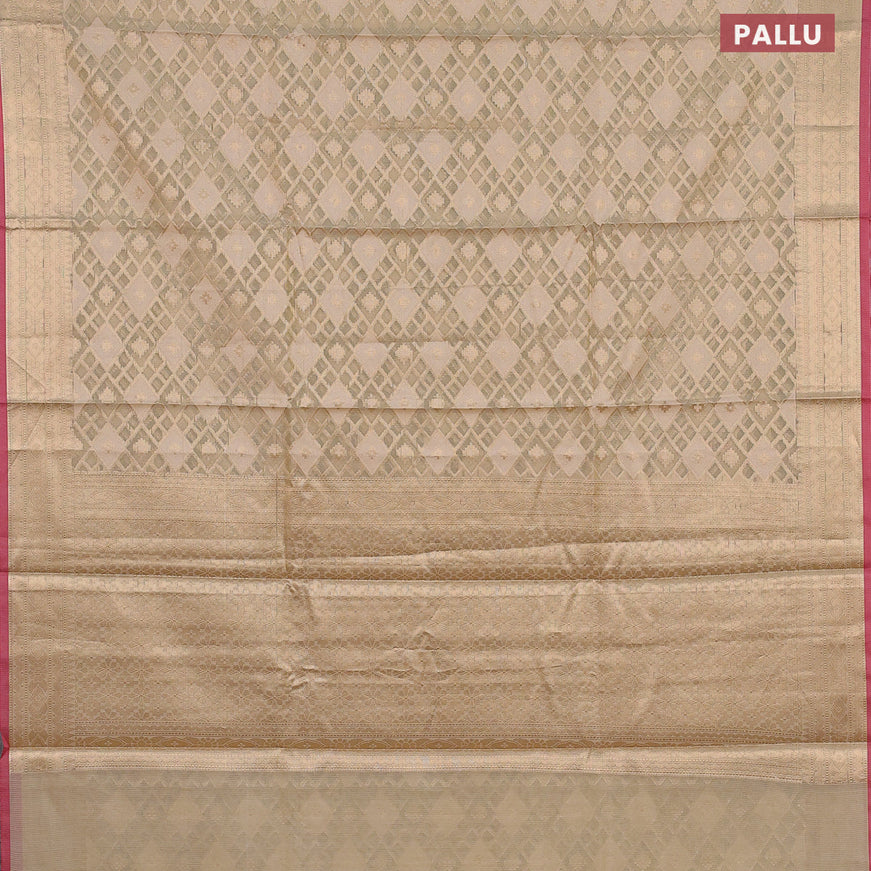 Banarasi kota saree elaichi green and maroon with allover thread & zari woven geometric wevaes and zari woven border