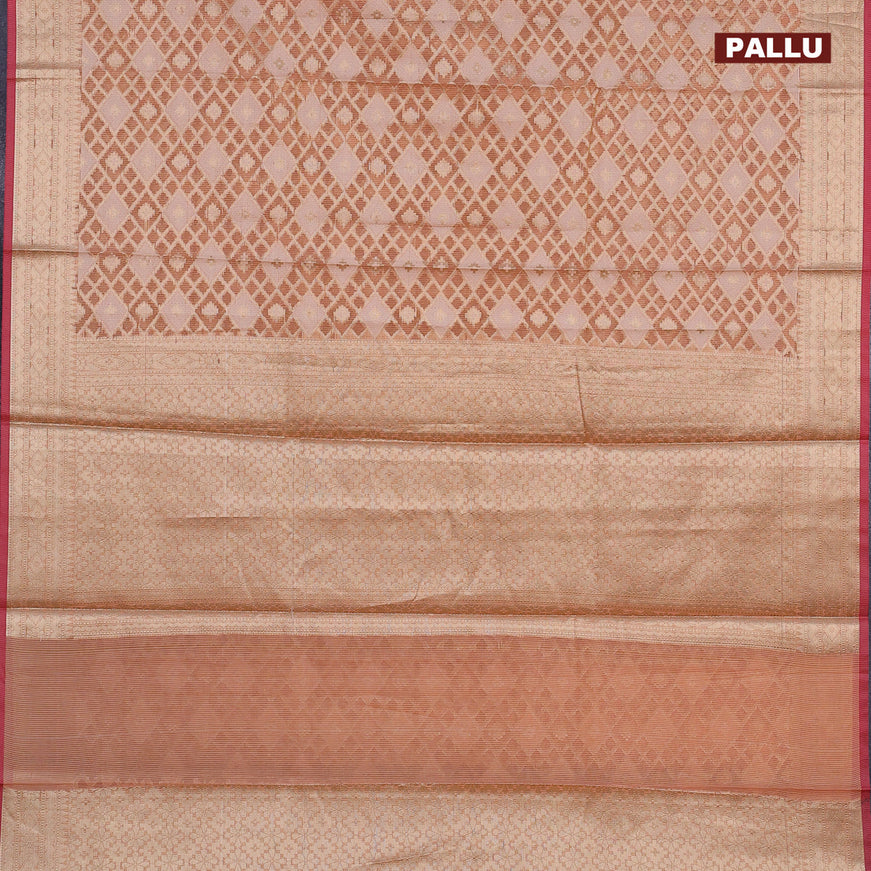 Banarasi kota saree peach orange and pink with allover thread & zari woven geometric wevaes and zari woven border