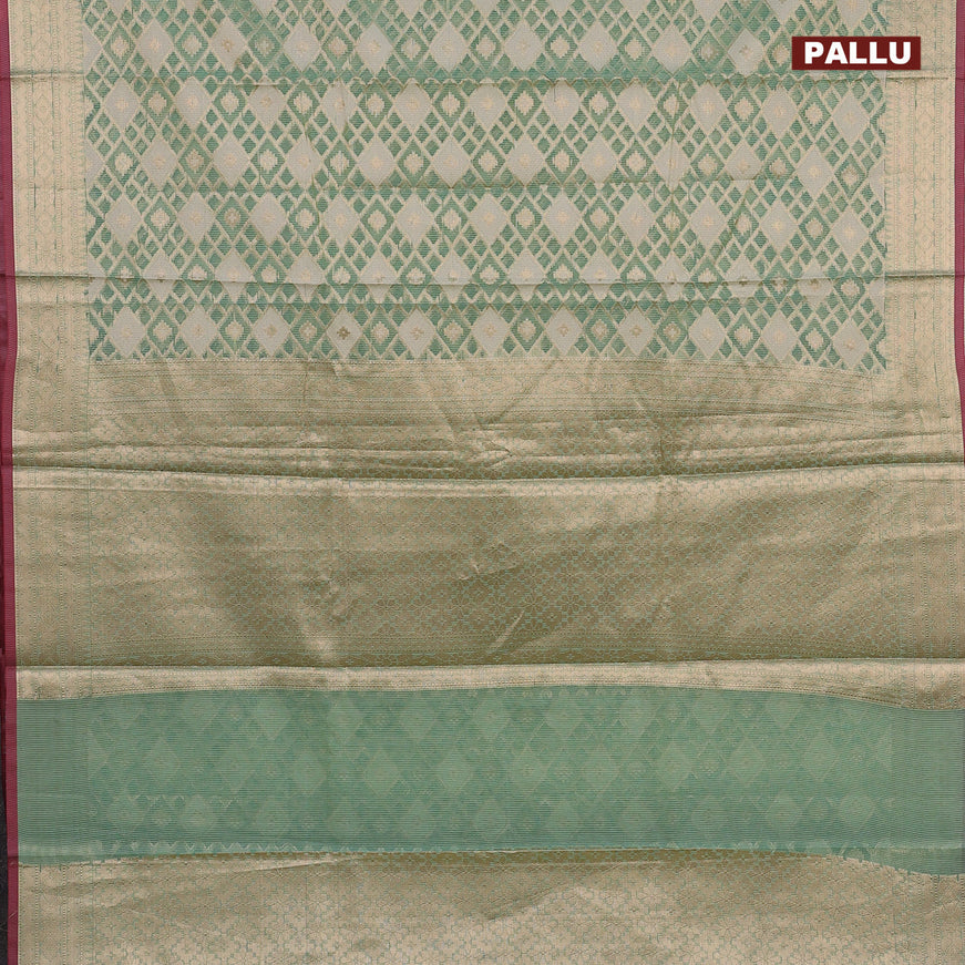 Banarasi kota saree green shade and maroon with allover thread & zari woven geometric wevaes and zari woven border