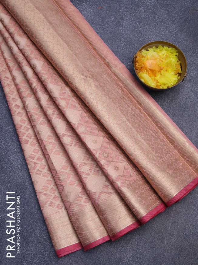 Banarasi kota saree peach shade and pink with allover thread & zari woven geometric wevaes and zari woven border