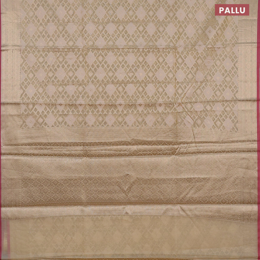 Banarasi kota saree sandal and pink with allover thread & zari woven geometric wevaes and zari woven border