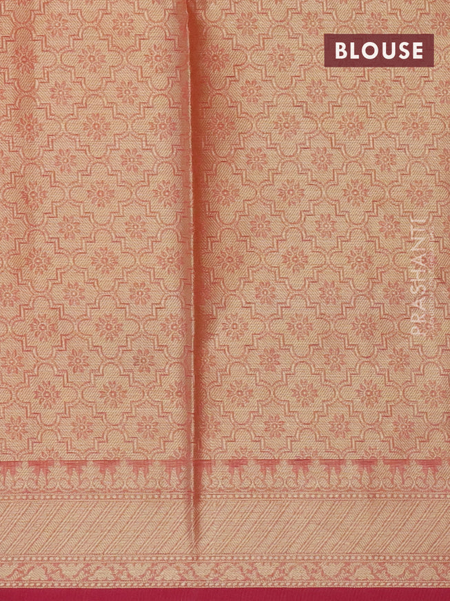 Banarasi kota saree pinkish orange with allover zari woven geometric weaves and zari woven border