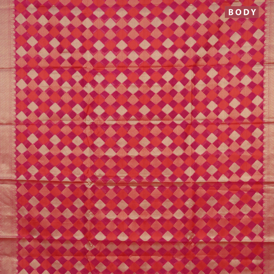 Banarasi kota saree pink with allover zari woven geometric weaves and zari woven border