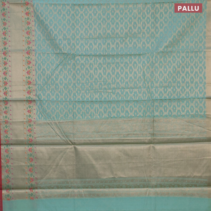Banarasi kota saree teal blue and maroon with allover zari woven geometric weaves and zari woven paithani design border
