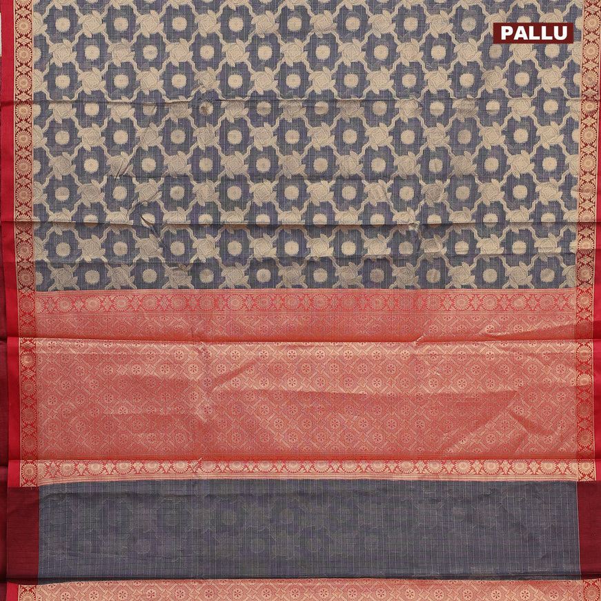 Banarasi kota saree grey and maroon with allover zari weaves and zari woven border