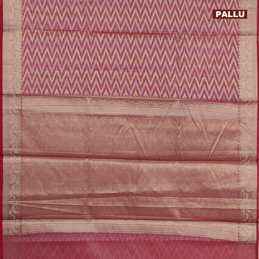 Banarasi kota saree pink shade and maroon with allover thread & zari woven zig zag weaves and zari woven border