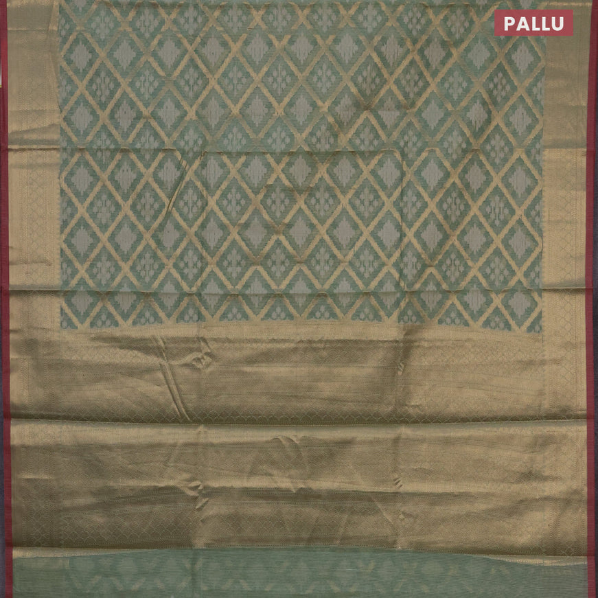 Banarasi kota saree pastel green and maroon with allover thread & zari weaves and zari woven border