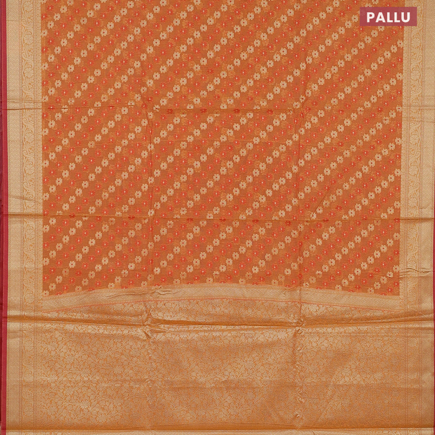 Banarasi kota saree orange and pink with allover thread & zari woven floral weaves and zari woven border