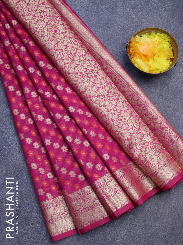 Banarasi kota saree purple with allover thread & zari woven floral weaves and zari woven border