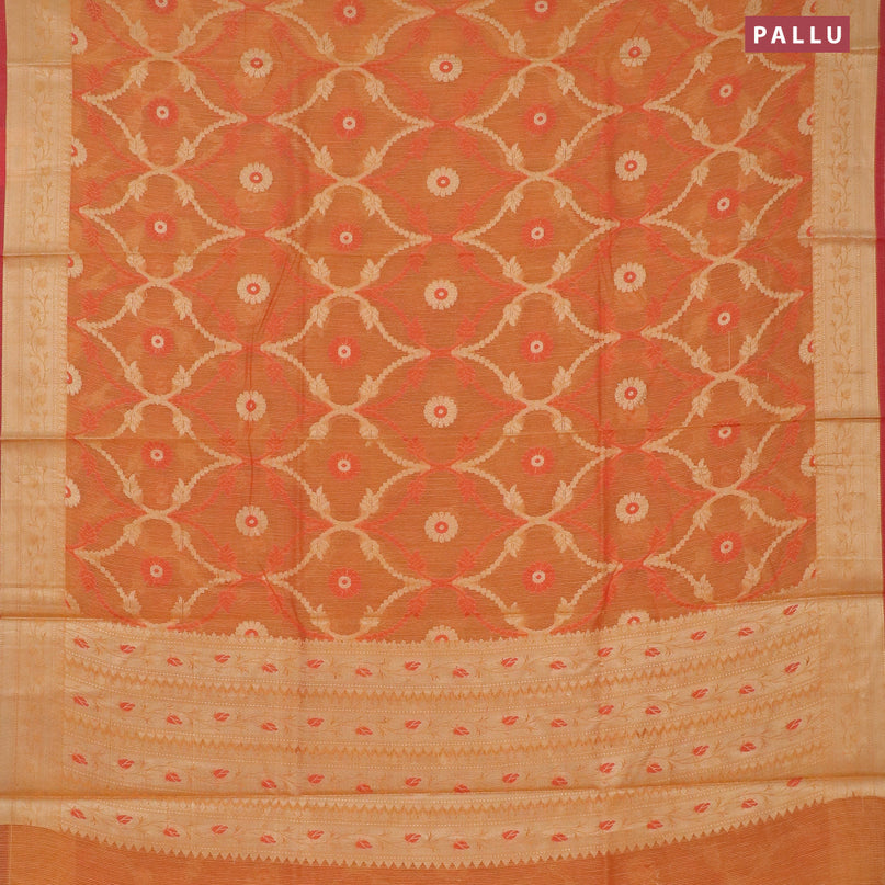 Banarasi kota saree mustard yellow and pink with allover thread & zari weaves and zari woven border