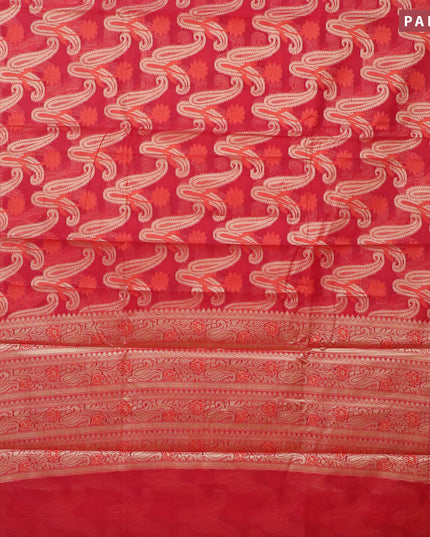 Banarasi kota saree reddish pink with allover thread & zari woven paisley weaves and zari woven border