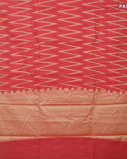 Banarasi kota saree pinkish orange with allover thread & zari woven zig zag weaves and zari woven border