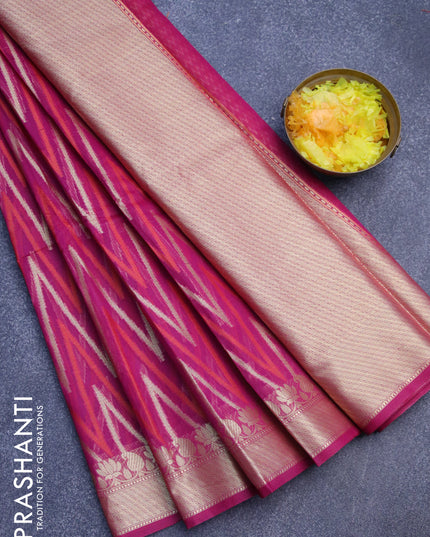 Banarasi kota saree magenta pink with allover thread & zari woven zig zag weaves and zari woven border
