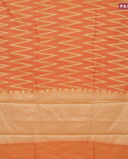 Banarasi kota saree orange and pink with allover thread & zari woven zig zag weaves and zari woven border