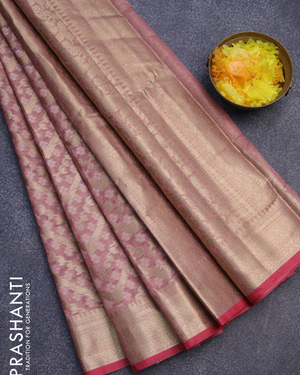 Banarasi kota saree pastel pink and pink with allover thread & zari woven zig zag weaves and zari woven border