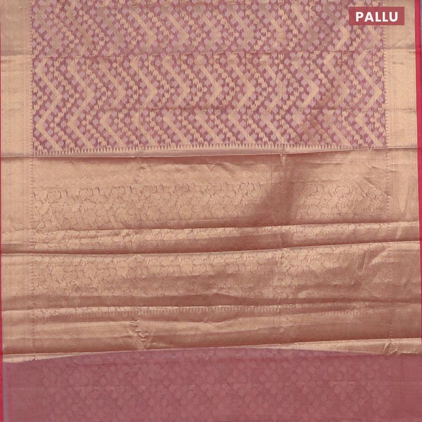 Banarasi kota saree pastel pink and pink with allover thread & zari woven zig zag weaves and zari woven border