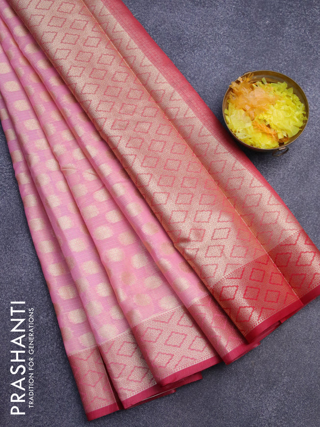 Banarasi kota saree light pink and pink with zari woven buttas and zari woven border