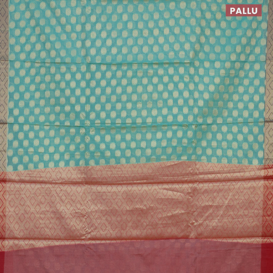 Banarasi kota saree teal blue and maroon with zari woven buttas and zari woven border